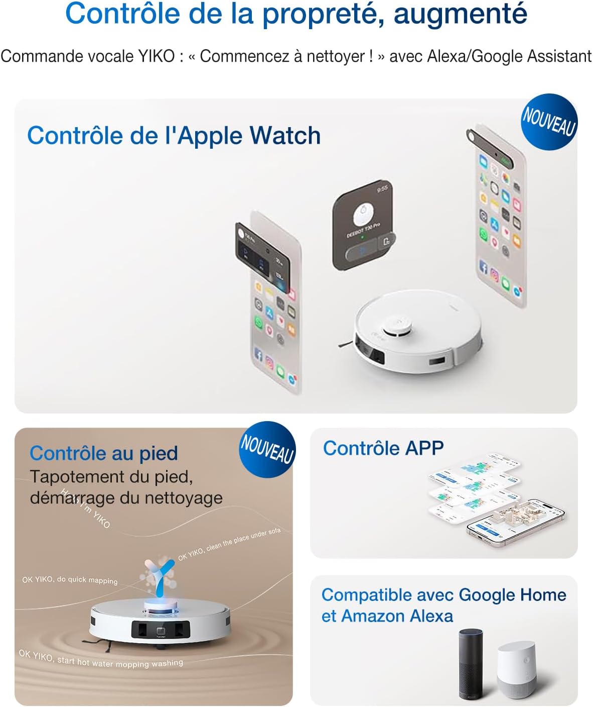 ECOVACS DEEBOT T30C Pro Omni GEN 2 Robot Aspirateur Laveur avec Station Omni,15400Pa Aspiration, Brosse ZeroTangle 2.0, Nettoyage TruEdge, Auto-Vidange,Séchage 45°C, 200min Autonomie, Assistant YIKO