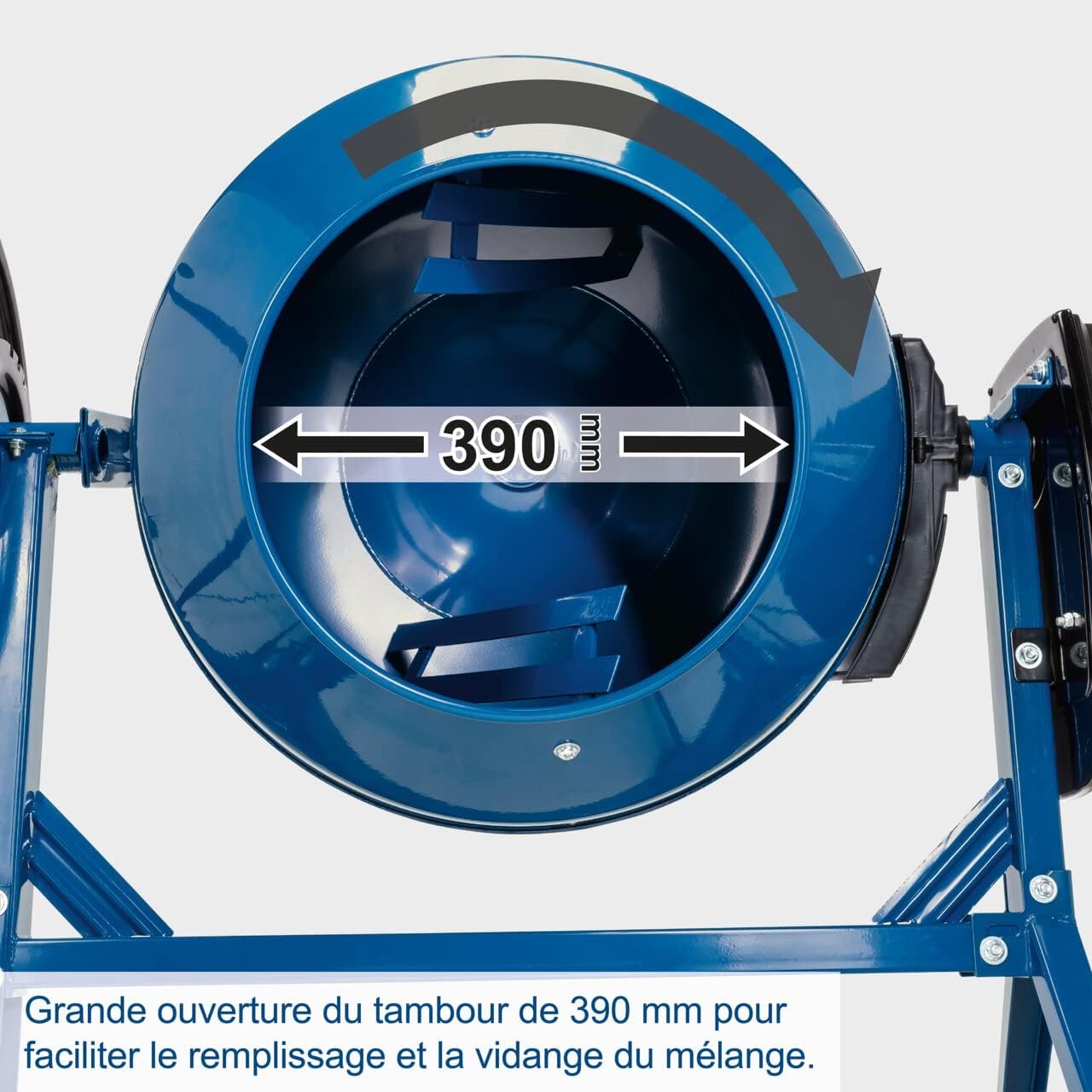 Scheppach Bétonnière MIX180 | Puissance 800 W | Tension 230 V | Capacité 180L | 29,5 tour/min | Couronne en fonte assurant une longue durée | Fond soudé | Grande ouverture 538mm