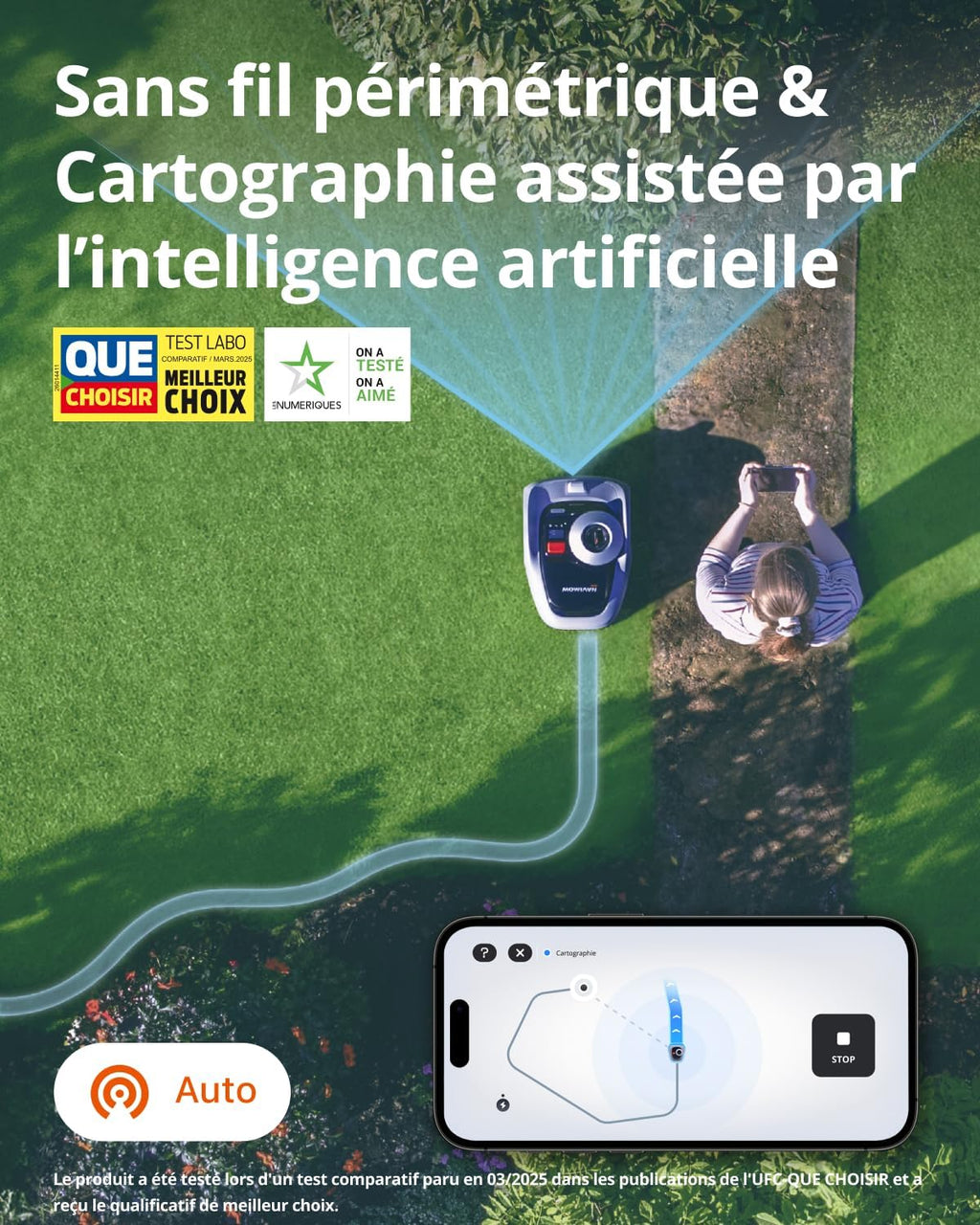 Segway Navimow i105E Robot Tondeuse sans Fil périphérique et Câble D'Extension D'Antenne 10 M (expédié séparément), rec. 500 m², Max. 600 m², RTK+Vision, Tondeuse primée, Protection des hérissons