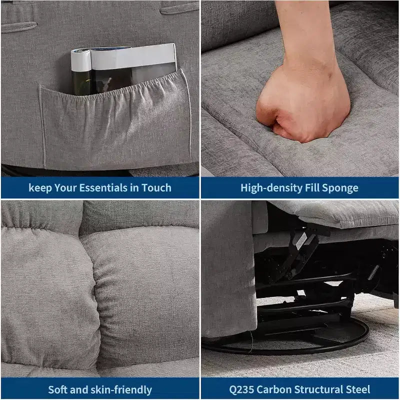 Massage Recliner Chair with Heat - 360 Swivel Rocker, Oversized Single Sofa w/ Vibration, USB & Storage Pockets for Living Room/Bedroom