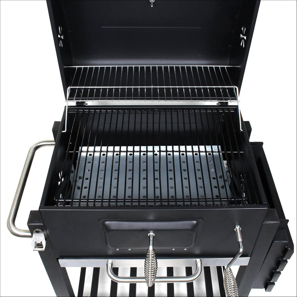 Wiltec Chariot Barbecue à Charbon 1130x475x 1000mm Clapet anti-feu Hauteur réglable Thermomètre Espaces rangement Ouvre-bouteille Grillade Jardin BBQ
