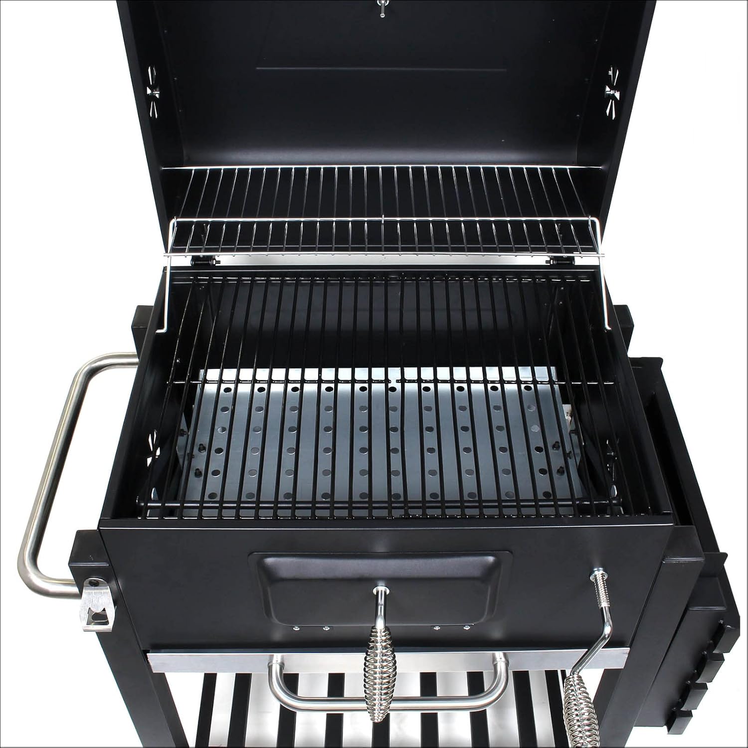 Wiltec Chariot Barbecue à Charbon 1130x475x 1000mm Clapet anti-feu Hauteur réglable Thermomètre Espaces rangement Ouvre-bouteille Grillade Jardin BBQ