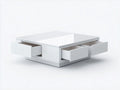 Table basse carrée moderne – blanc laqué avec 3 tiroirs de rangement