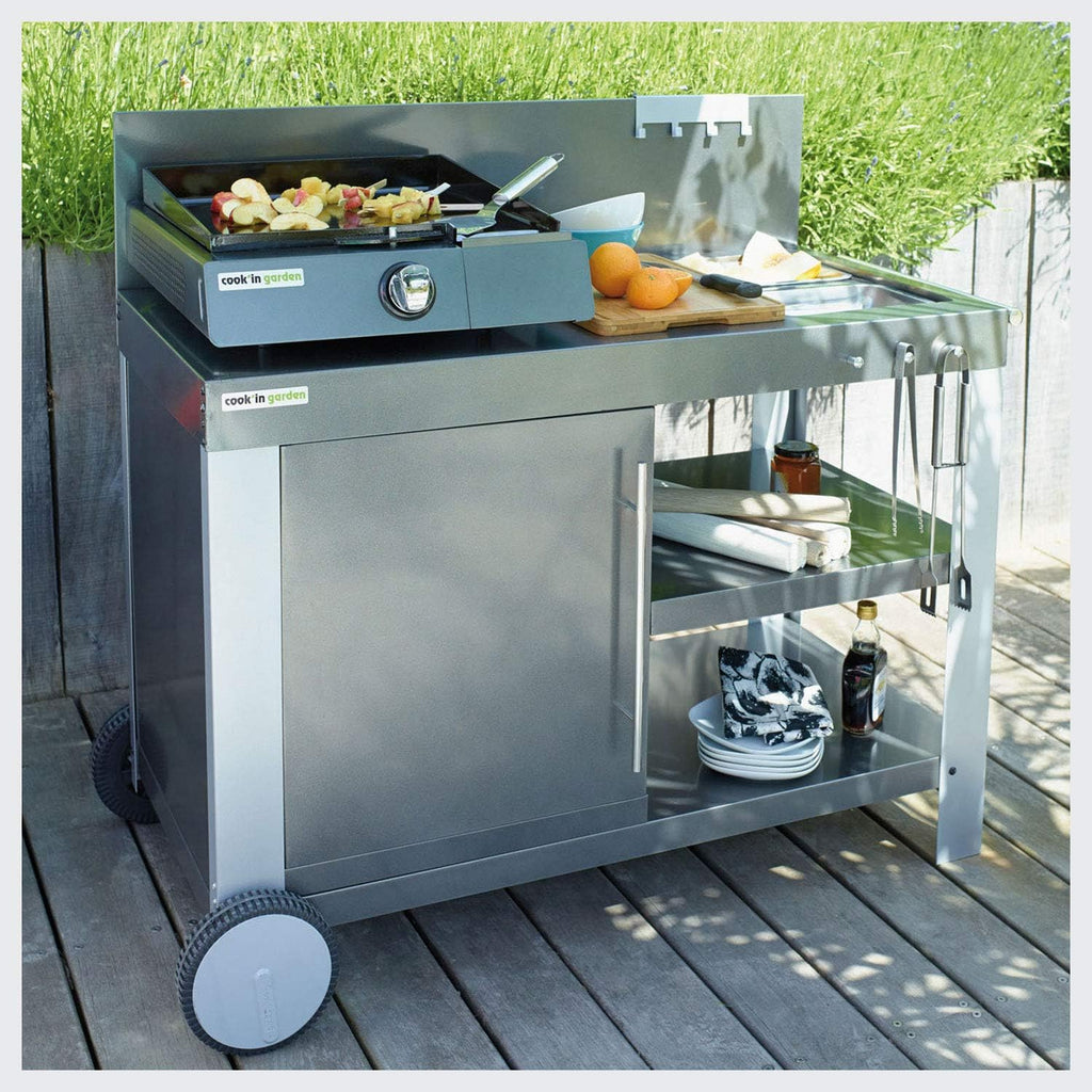 Cook'in Garden - Desserte Nova 110 Premium, Grand Chariot de Jardin avec Plan de Travail, Meuble sur roulettes Facile à Déplacer, Support Idéal pour Plancha ou Barbecue, Noir/Gris