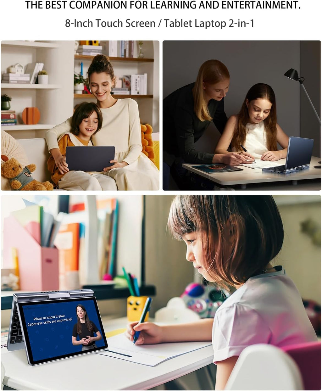 Mini Ordinateur Portable 2 en 1 de 20,3 cm, écran Tactile Rotatif HD, Prend en Charge l'écriture Manuscrite Windows 11 Pro, Petit Ordinateur Portable, N150, 12 Go de RAM, 1 to SSD, Wi-FI 6