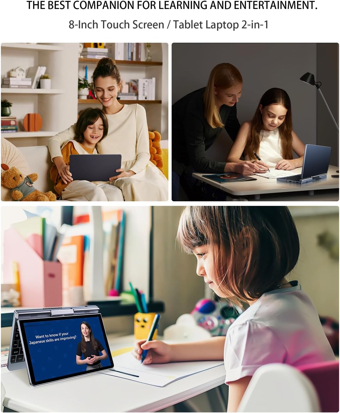 Mini Ordinateur Portable 2 en 1 de 20,3 cm, écran Tactile Rotatif HD, Prend en Charge l'écriture Manuscrite Windows 11 Pro, Petit Ordinateur Portable, N150, 12 Go de RAM, 1 to SSD, Wi-FI 6