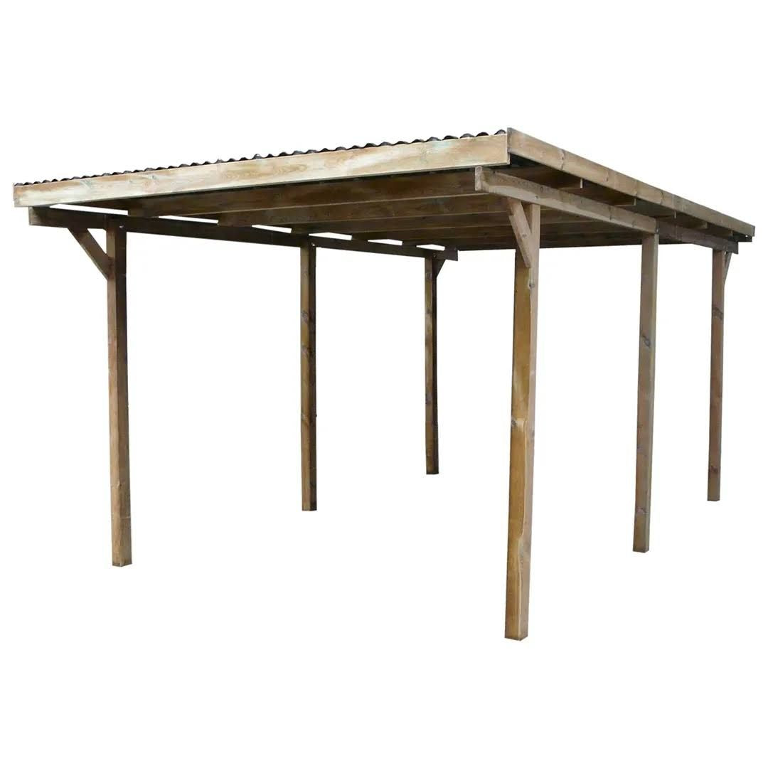 Carport KANO 15 m² Autoportant Avec Toit PVC(Brun)