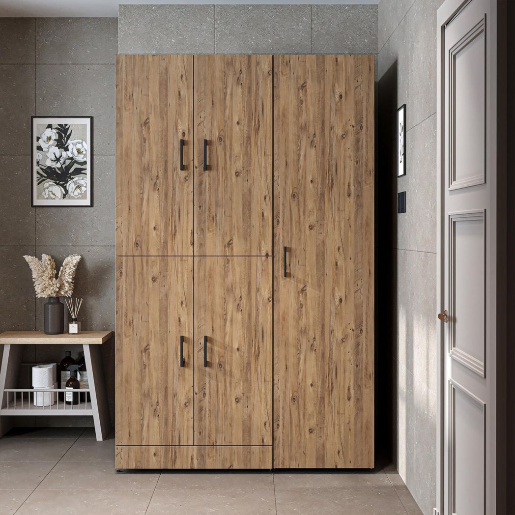ROOMART Dora - Meuble pour machine à laver - Pour sèche-linge et machine à laver - En 4 couleurs - Avec portes et panneau coulissant - Blanc - Chêne blanc - Chêne anthracite - Chêne blanc (chêne blanc)