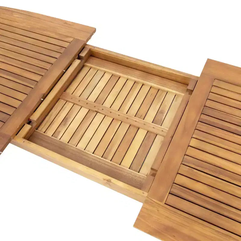 7-Piece Outdoor Expandable Patio Dining Set with Stackable Chairs, Acacia Wood Table