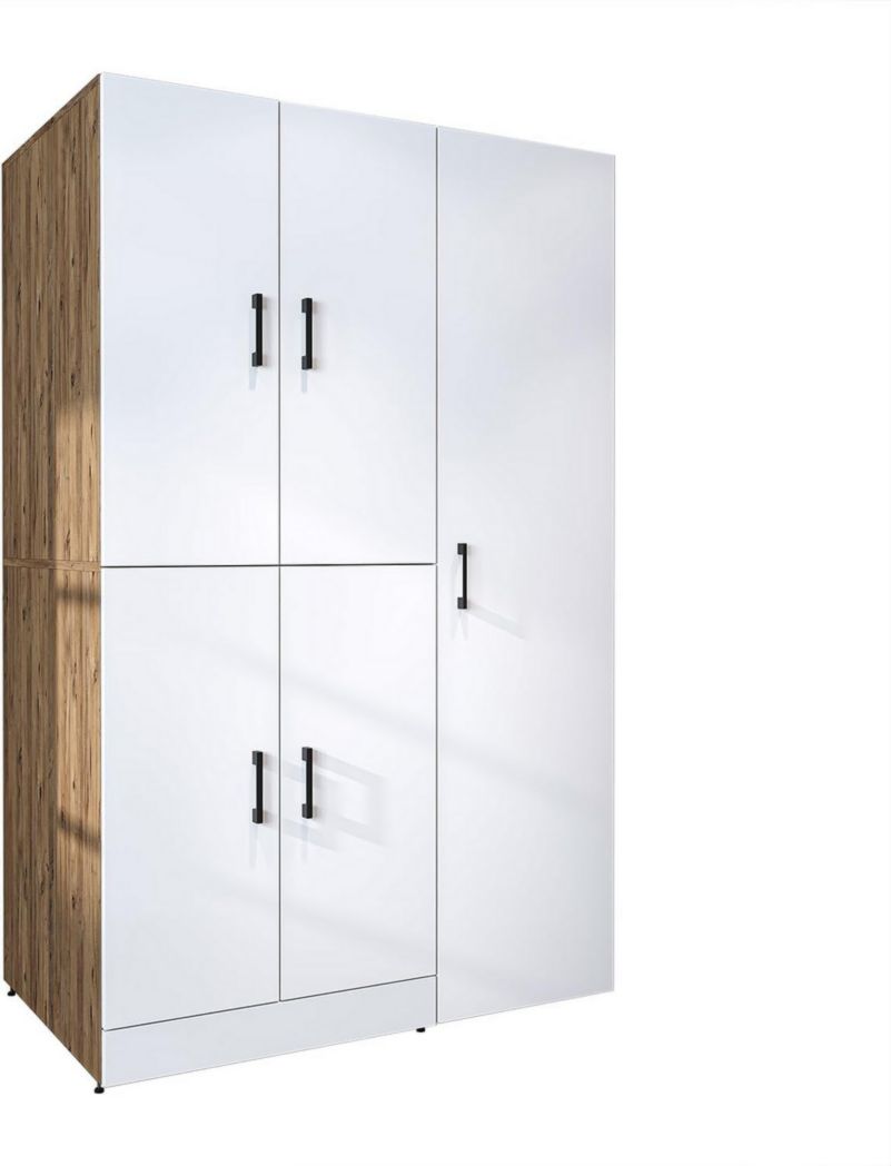 ROOMART Dora - Meuble pour machine à laver - Pour sèche-linge et machine à laver - En 4 couleurs - Avec portes et panneau coulissant - Blanc - Chêne blanc - Chêne anthracite - Chêne blanc (chêne blanc)