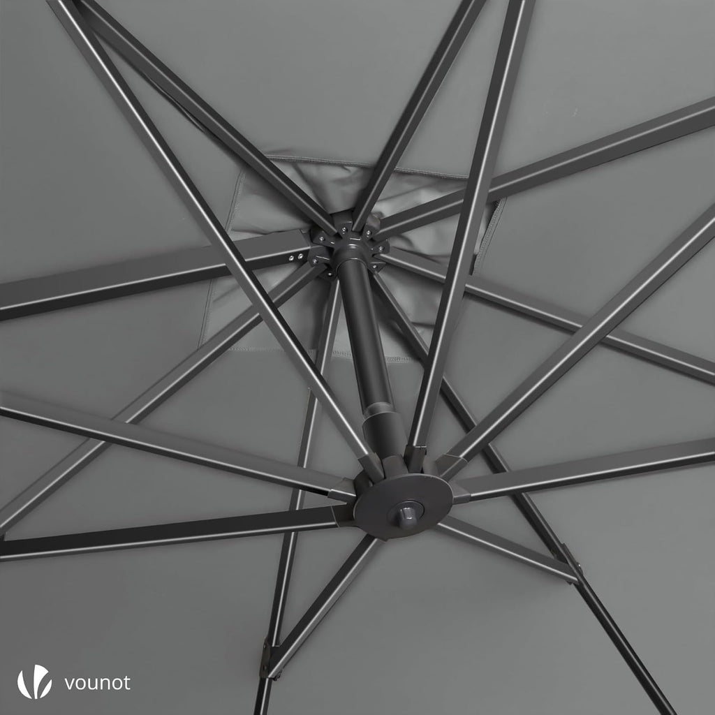 vounot® Parasol Déporté Carré 3x3M avec 8 Baleines Parasol de Jardin Extérieur Rotation 360° Inclinable 6 Positions Toile Polyester Anti UV et Imperméable avec Housse Gris Foncé