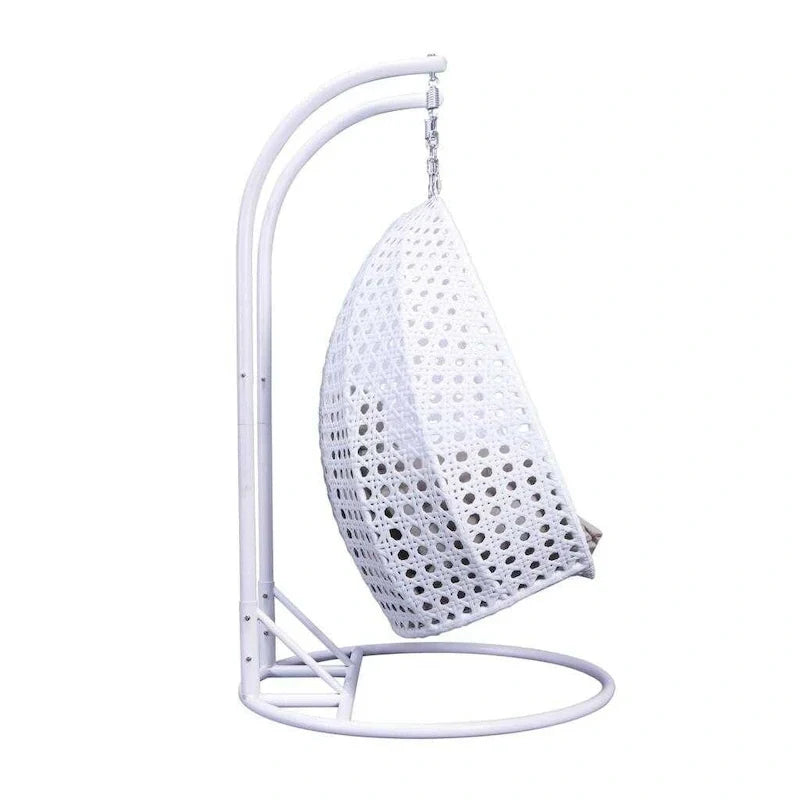 Egg-Shaped Hanging Swing Chair with Metal Stand, Wicker Frame & Cushion �C Beige / Charcoal Blue / White / Blue / Antique White / Brown / Canvas, Seats 2