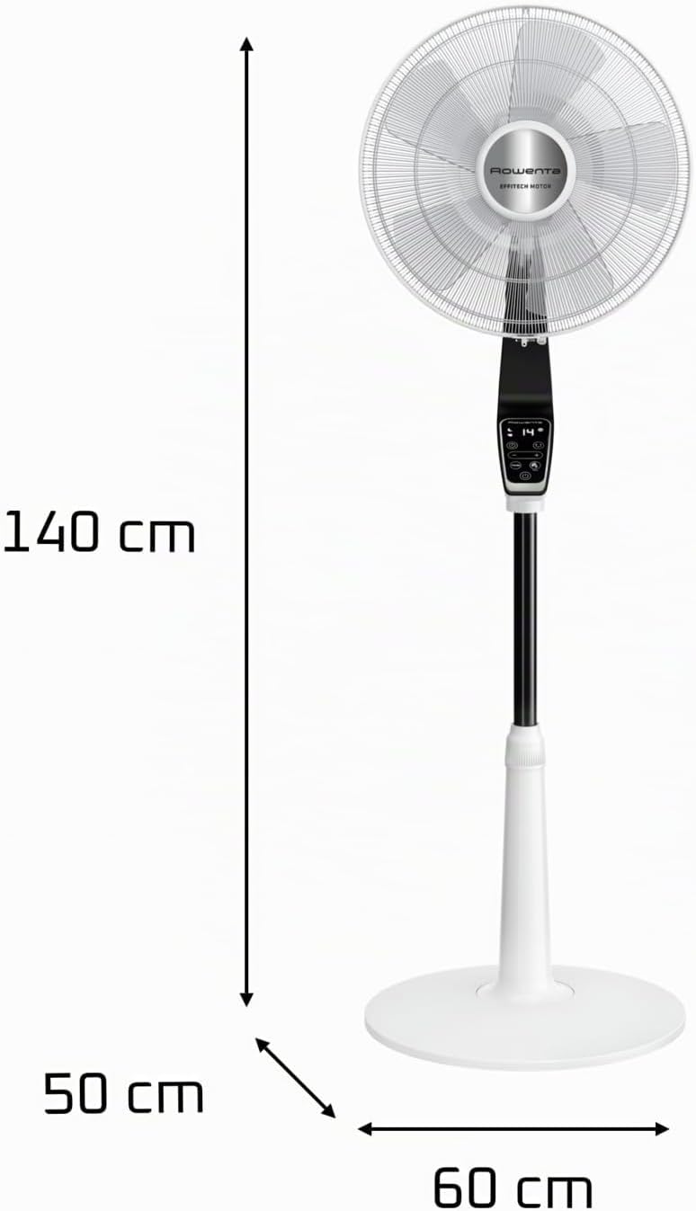 Rowenta Turbo Silence Extreme Ventilateur sur pied, Puissant, Silencieux, Écoénergétique, Design, Timer 12h, Télécommande VU5690F0, Blanc et Métallisé