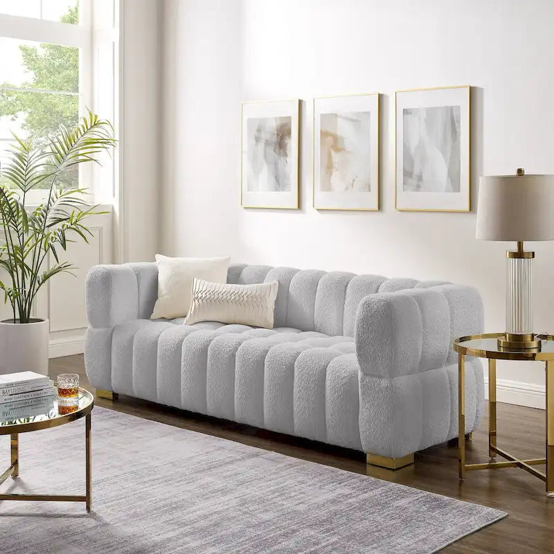 85" Modern Waffle Fabric Couch, Leisure Comfortable Sofa