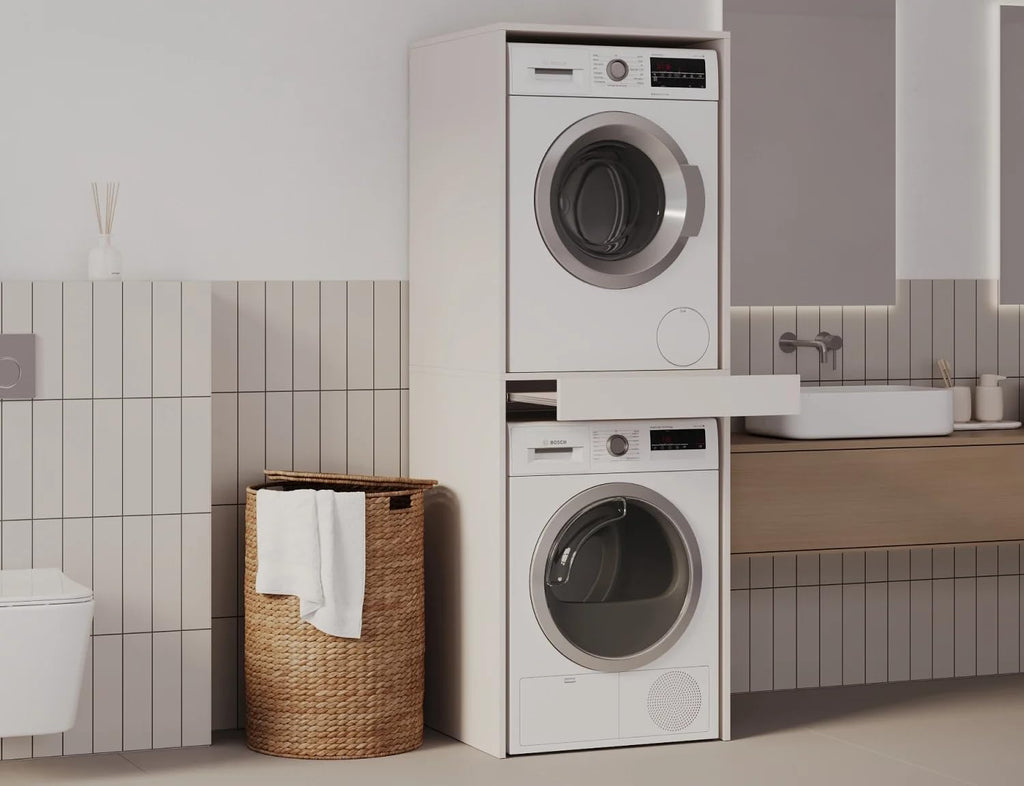 PLATAN ROOM Armoire pour lave-linge et sèche-linge avec plateau coulissant 187 x 65 x 66 cm blanc