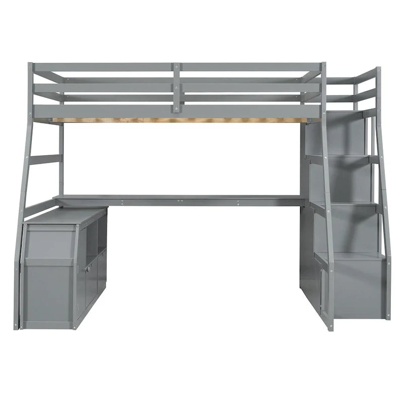 Full Pine Loft Bed with Desk and Storage