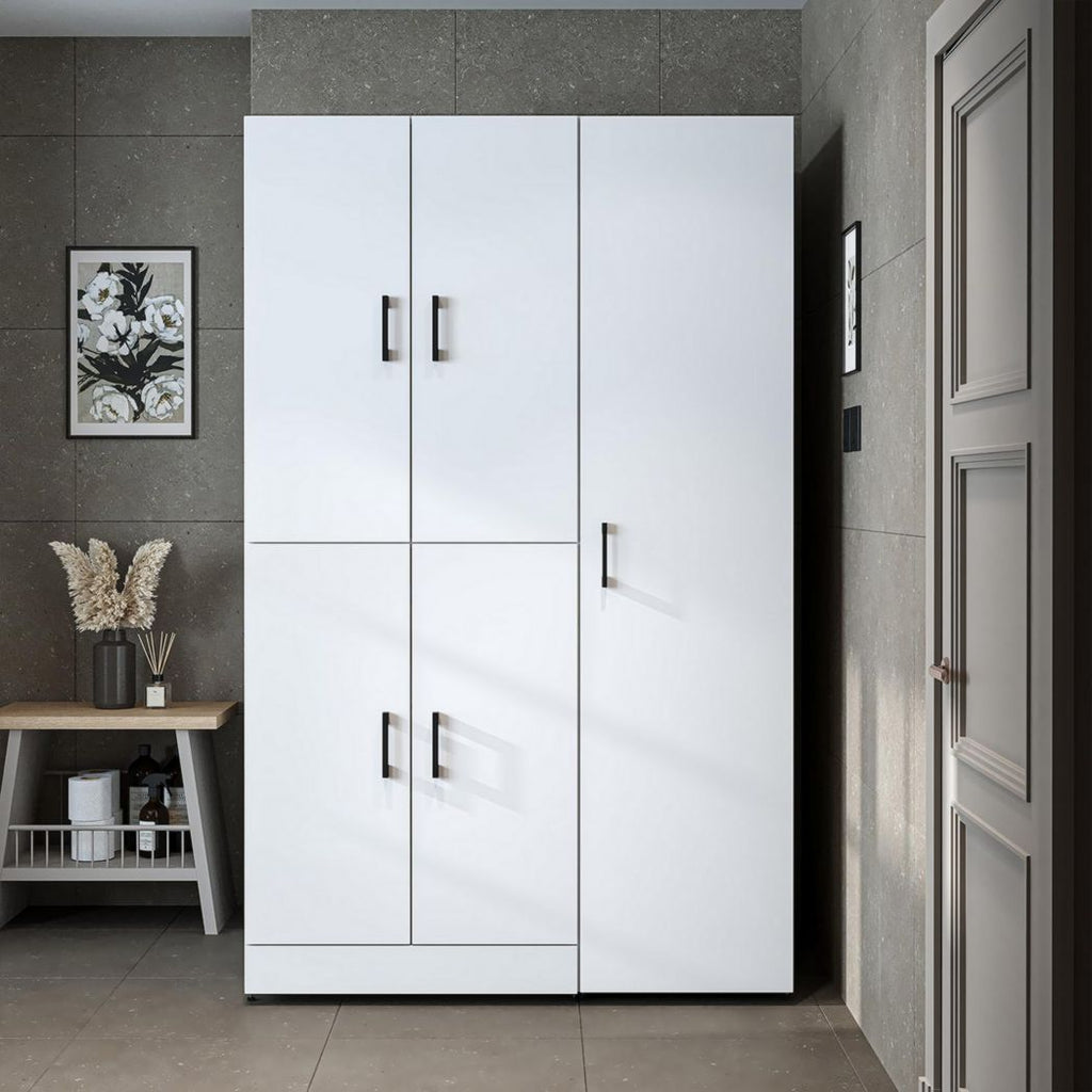 ROOMART Dora - Meuble pour machine à laver - Pour sèche-linge et machine à laver - En 4 couleurs - Avec portes et panneau coulissant - Blanc - Chêne blanc - Chêne anthracite - Chêne blanc (chêne blanc)
