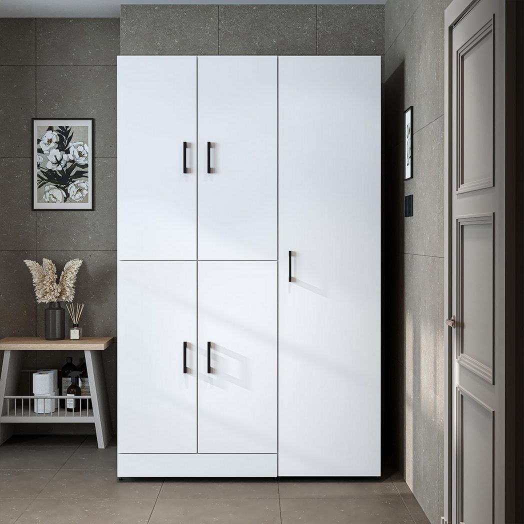 ROOMART Dora - Meuble pour machine à laver - Pour sèche-linge et machine à laver - En 4 couleurs - Avec portes et panneau coulissant - Blanc - Chêne blanc - Chêne anthracite - Chêne blanc (chêne blanc)