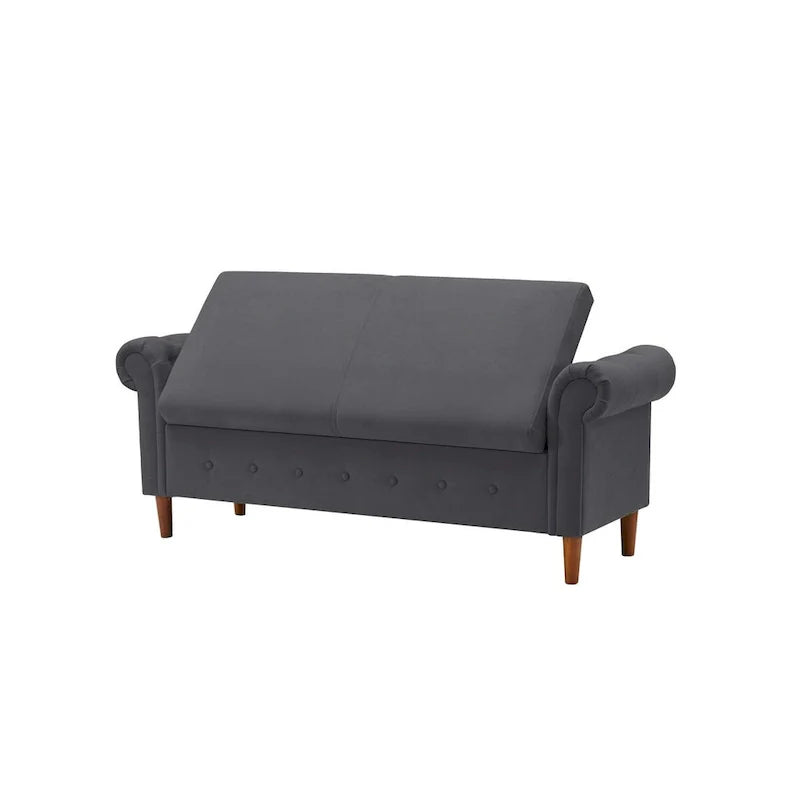 Storage Bench for Bedroom End of Bed Rolled Armed Velvet Ottoman Couch Long Bench