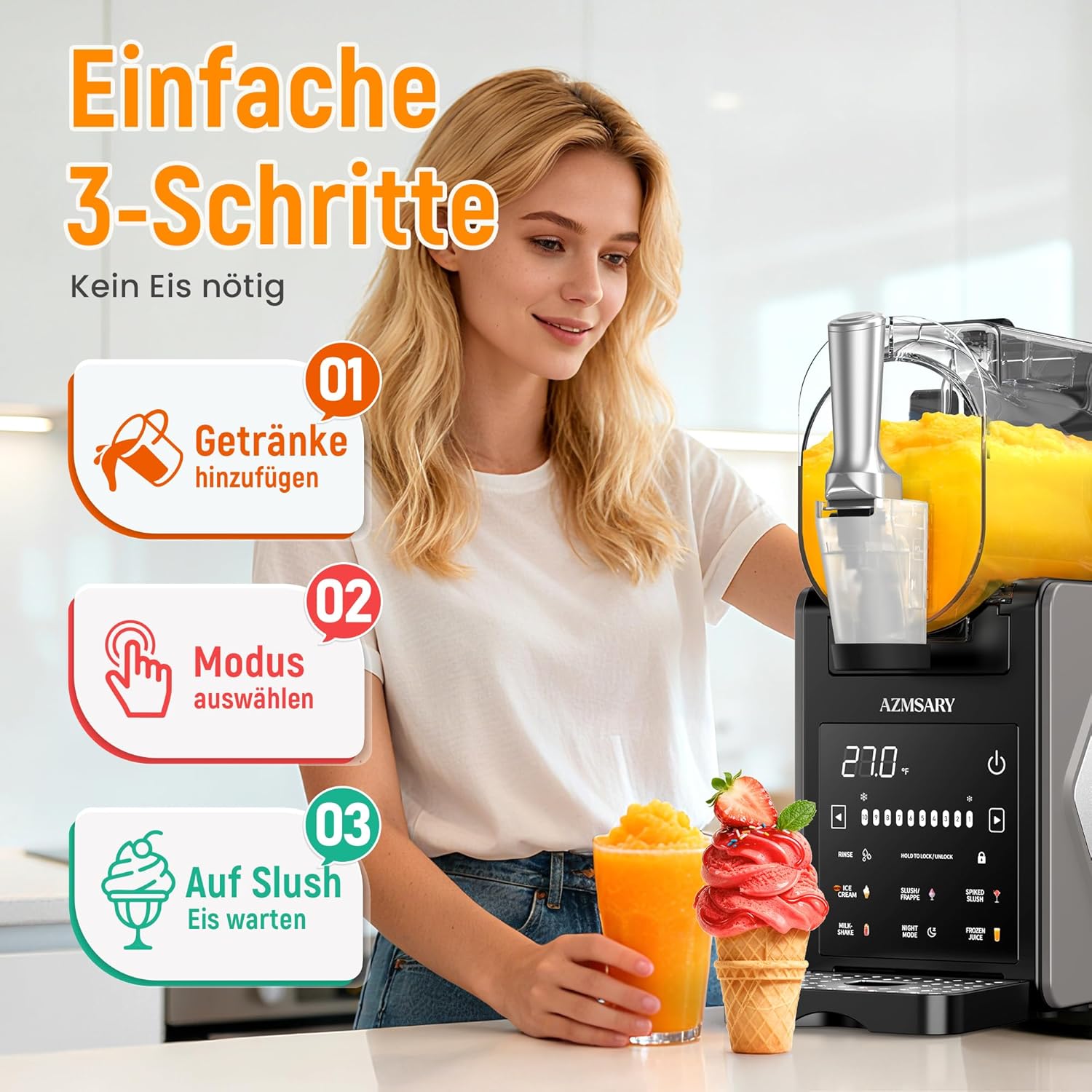 Machine à granita – 2,5 L slushie pour la maison, avec écran LED, 6 programmes préréglés pour crème glacée, margaritas, frappés, milkshakes, nettoyage automatique, sans glace (Black)
