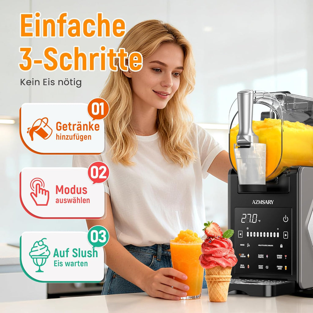 Machine à granita – 2,5 L slushie pour la maison, avec écran LED, 6 programmes préréglés pour crème glacée, margaritas, frappés, milkshakes, nettoyage automatique, sans glace (Black)