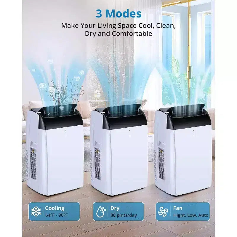 14000 BTU Portable Air Conditioner 3-In-1 AC Unit for Rooms Up to 750 Sq Ft with Dehumidifier
