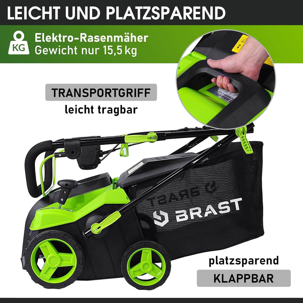 BRAST scarificateur électrique - 1800W largeur de travail 40cm, 2en1 rouleau scarificateur et aérateur, bac 55l - 3 MODÈLES diff. puissances - confortable à manier - scarificateur gazon électrique