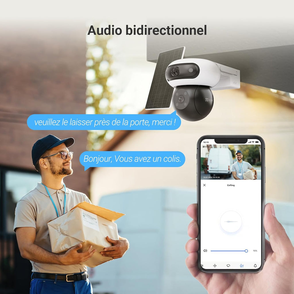 EZVIZ 8MP(4MP+4MP) Camera Surveillance WiFi Exterieure sans Fil à Double Objectif Motorisé, Camera Exterieur Solaire, Mode Always-on, Détection de Personne/Véhicule, CB90 Dual+8W Panneau Solaire