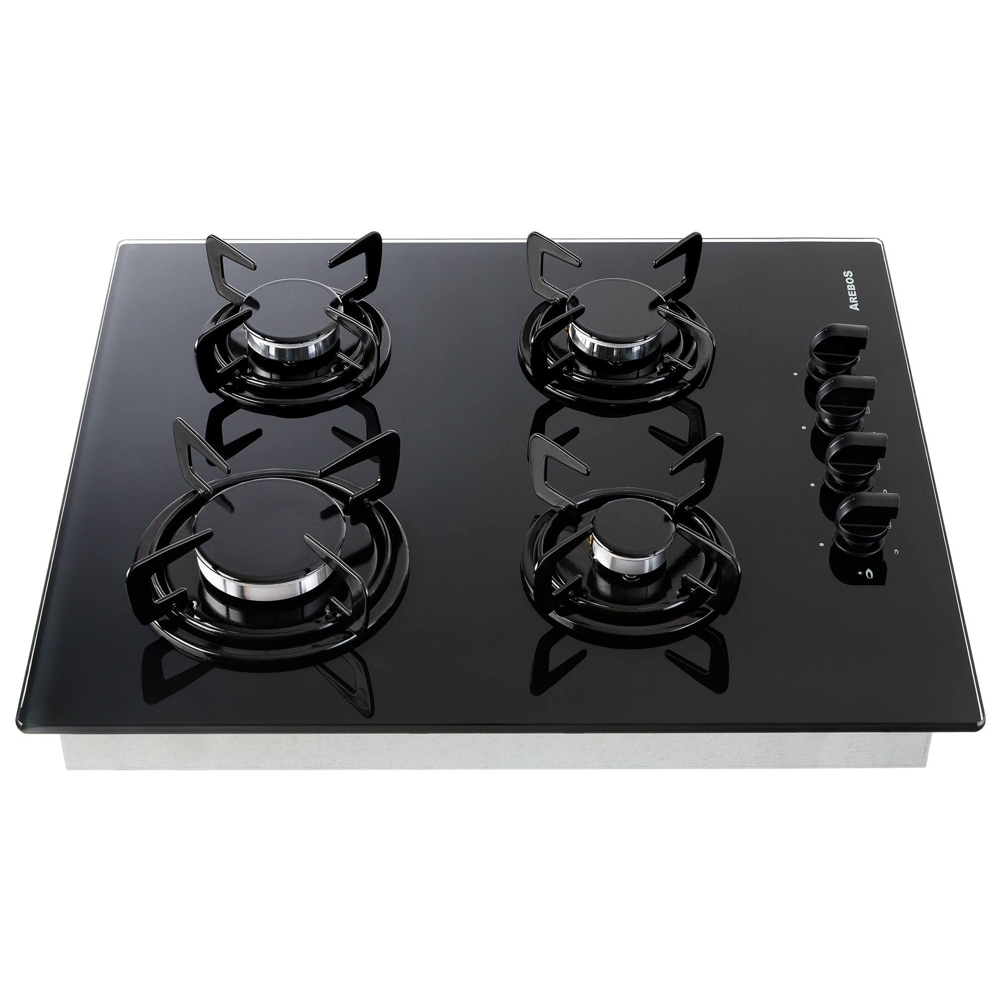 Arebos Cuisinière à gaz 4 flammes en verre trempé |Autonome