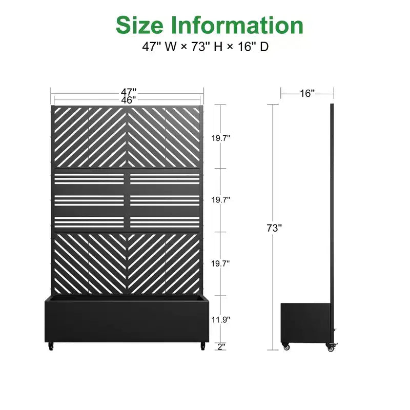 MAYEERTY Planter Box with Trellis Iron Black Parallel Line 01 Louvered Classic Combined Style 72x47x16in 3-Piece Set