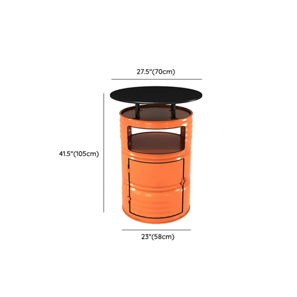 Industrial Black Orange Metal Drum Storage Bar Tables