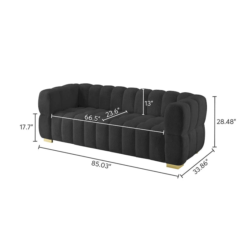 85" Modern Waffle Fabric Couch, Leisure Comfortable Sofa