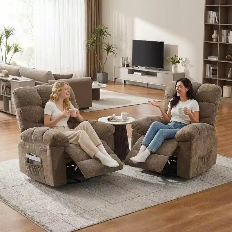 Massage Recliner Chair with Heat - 360 Swivel Rocker, Oversized Single Sofa w/ Vibration, USB & Storage Pockets for Living Room/Bedroom