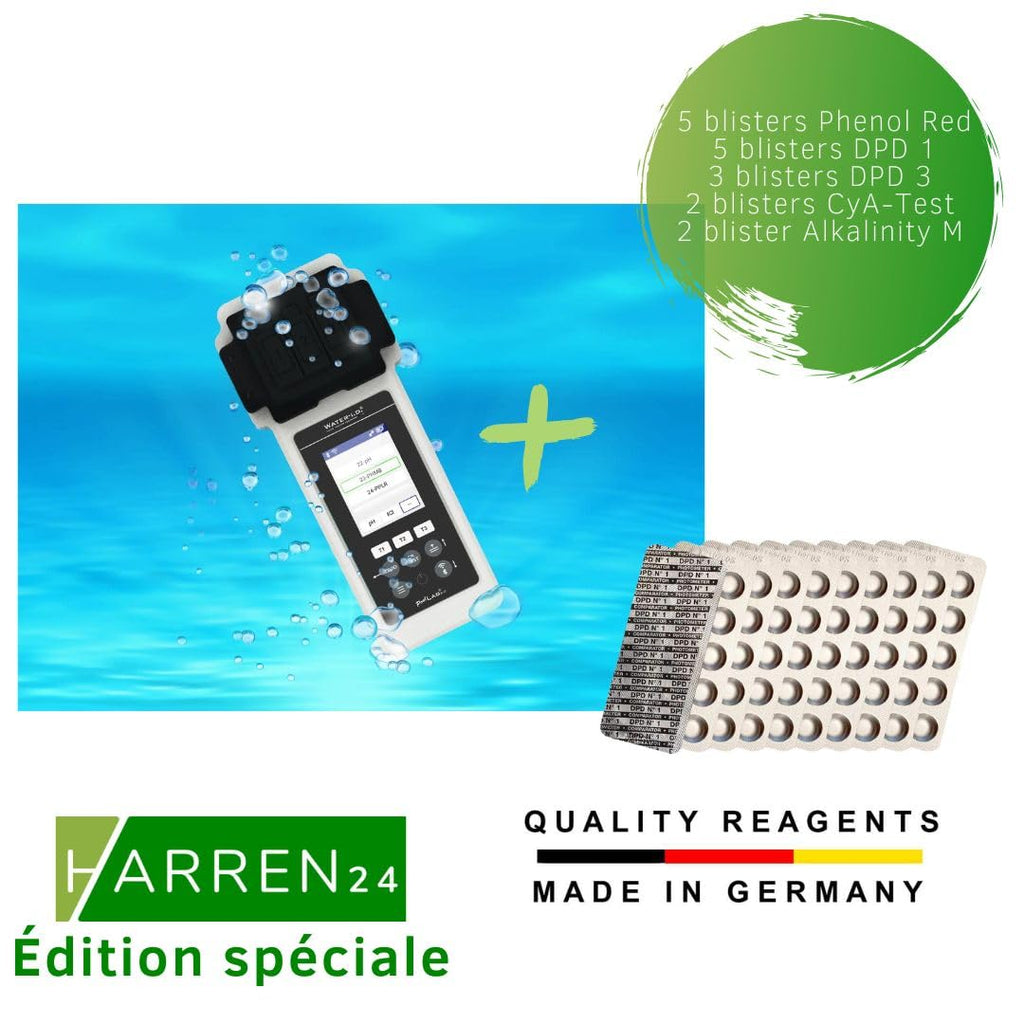 Poollab 2.0 Special Edition - Testeur électronique de piscine (photomètre) - 170 comprimés rouges de phénol pour test de la valeur du pH et du chlore - Accessoires de piscine (avec DPD1,