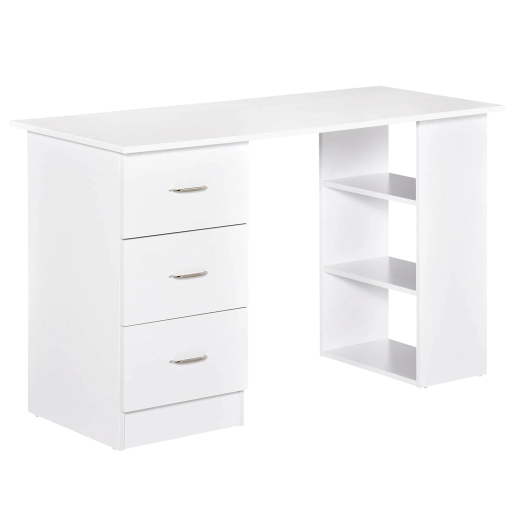 HOMCOM 47 Modern Home Office Computer Desk Bookcase Combo Writing Table Workstation with 3 Drawer and Storage Shelf - White