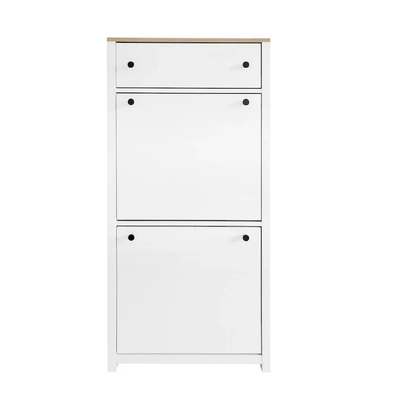 Entryway Organizer with 2 Drawers,Wood Grain Pattern Top Shoe Cabinet with Drawer, Free Standing Shoe Rack with Adjustable Panel