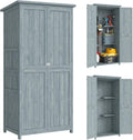 Outsunny Armoire de Jardin, Armoire extérieure de Rangement en Bois avec 2 Portes verrouillables, 2 étagères et 10 Crochets, Toit en Asphalte étanche, pour Balcon, terrasse, 85 x 54 x 170 cm, Gris