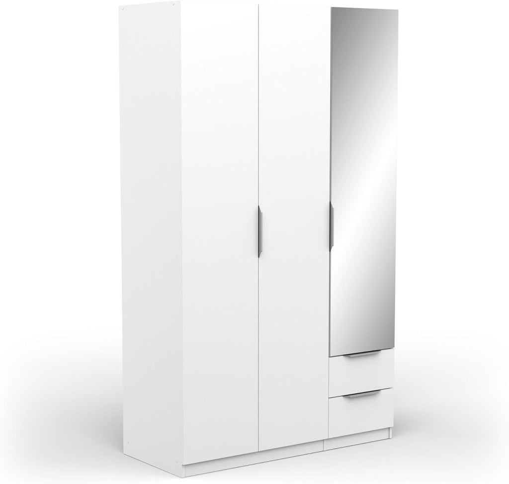 Armoire dressing blanc mat avec miroir 3 portes 120 x 50 x 200 cm