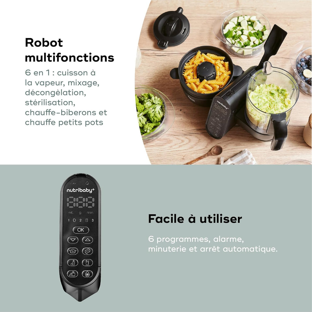 Babymoov Robot Cuiseur Bébé Nutribaby(+) XL - Grande Capacité 2,9L - Jusqu'à 14 Repas en 1 Cycle - 6 Fonctions en 1-2 Paniers Vapeur - Diversification Alimentaire - Mixeur Cuiseur Bébé, Noir