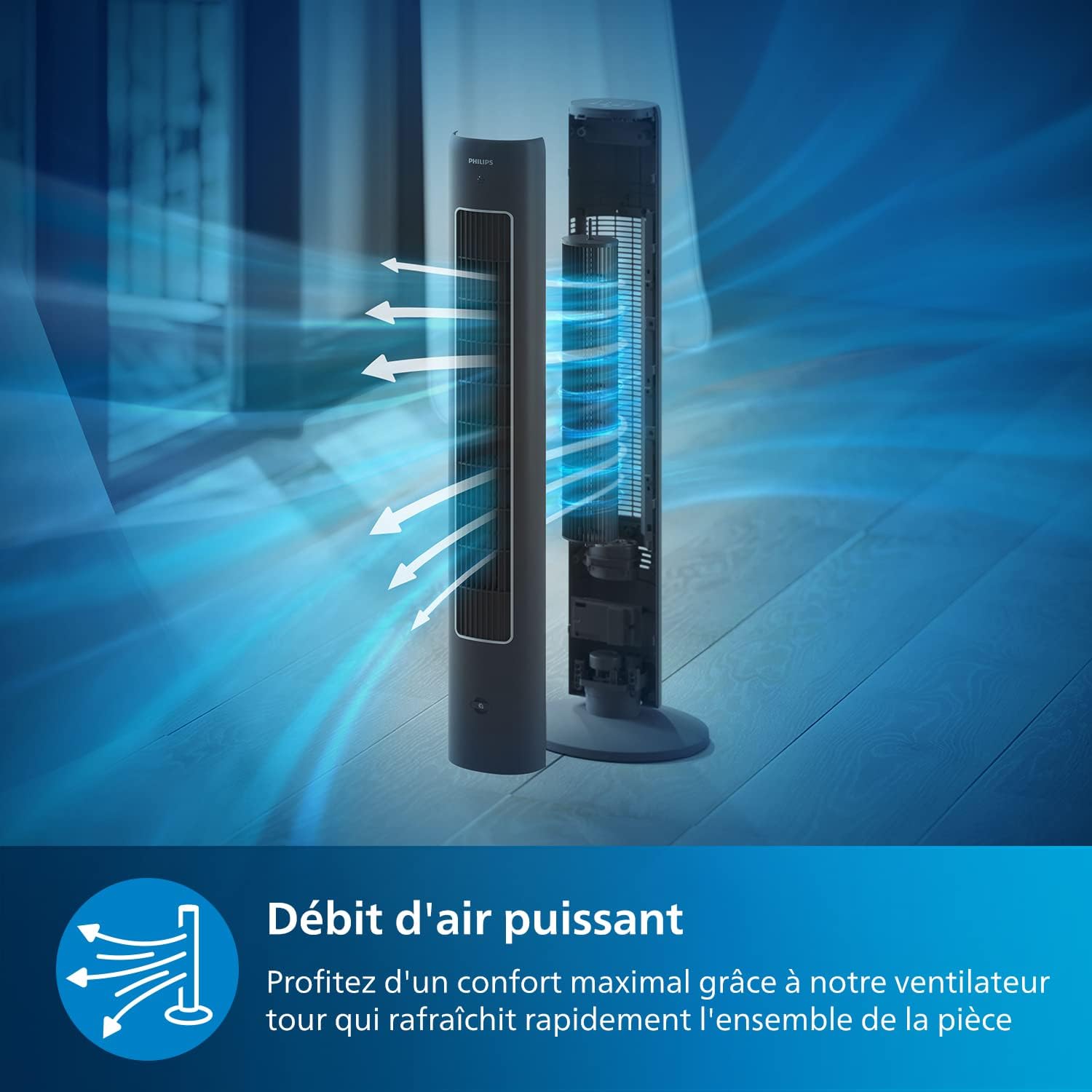 Philips Ventilateur Série 5000, Tour Oscillante 105 cm, Télécommande, Minuterie, 3 Vitesses et Modes, 40 W, Flux d'air puissant et silencieux, Convient à l'aromathérapie, Gris Foncé(CX5535/11)