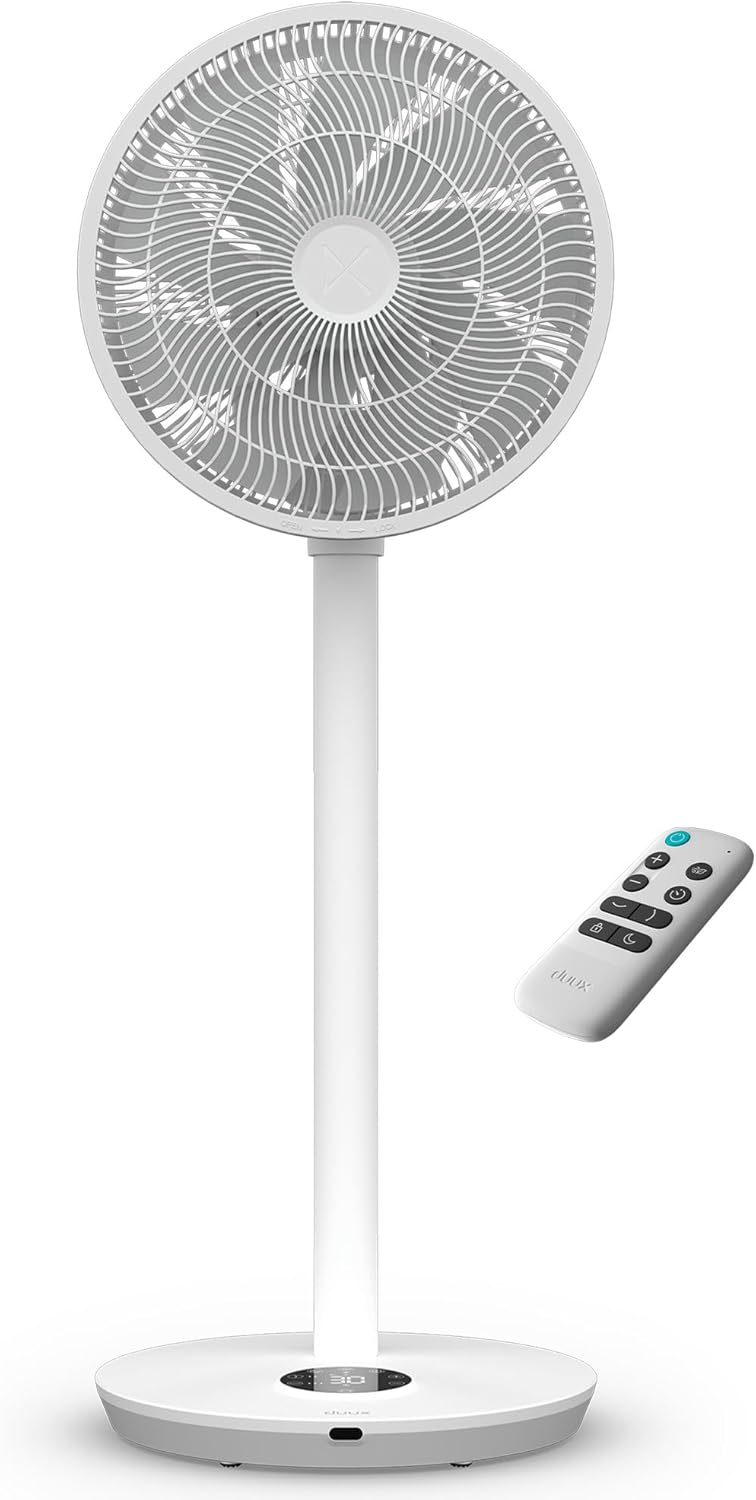 Duux Whisper Flex 2 Ventilateur – Ultra Silencieux 13 dB – Mode Nuit & Minuterie – Hauteur Réglable (54–92 cm) – Économe dès 2W – Commande sur le Ventilateur & Télécommande – Blanc