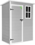 WASABI Abri de Jardin en Résine Unit 1.4 - Assemblage Simple - Fenêtre à lumière du Jour - Panneaux de 12mm d'épaisseur - Plancher Inclus - Blanc Gris - Cabane de Stockage extérieur en PVC 1,37m2