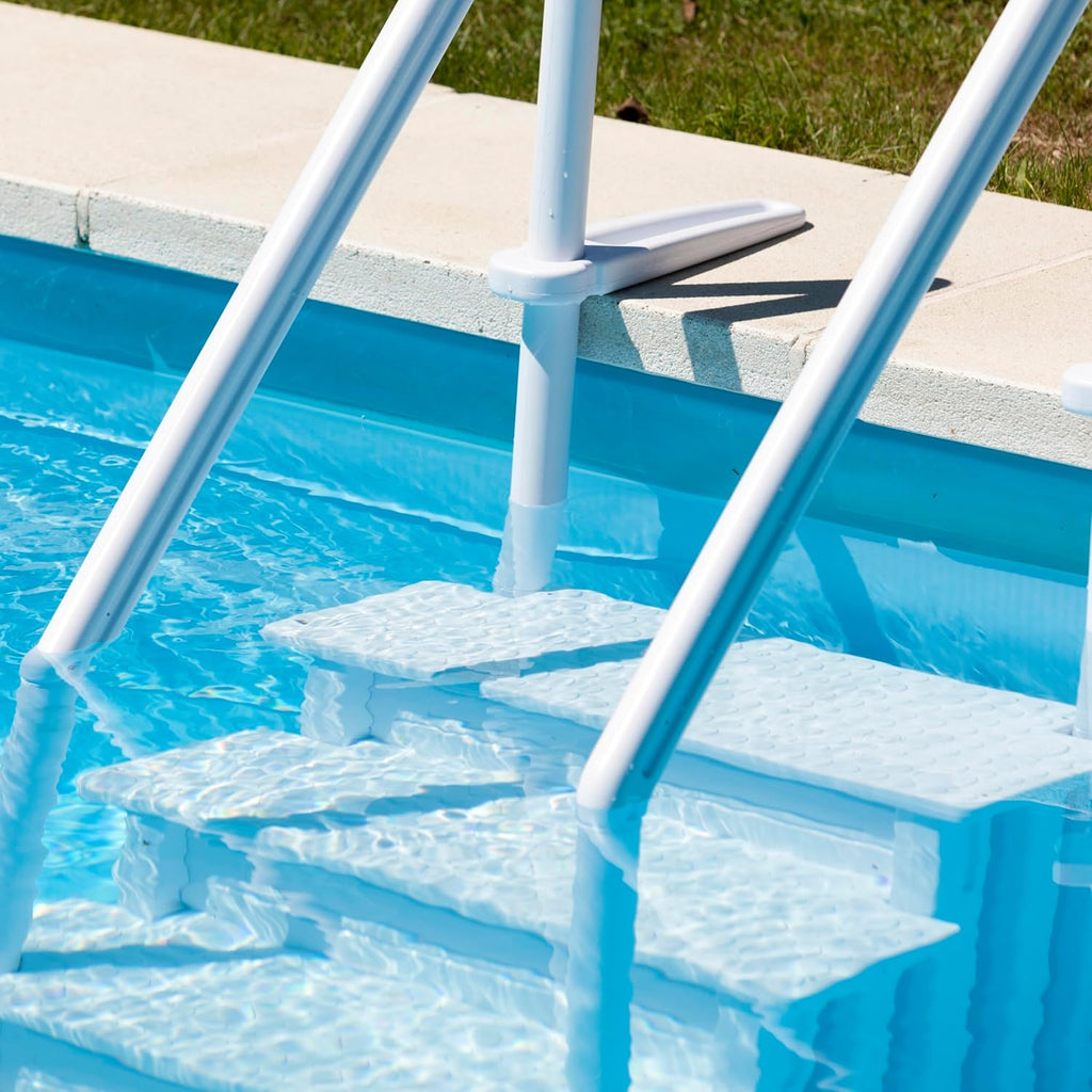 GRE EPE30 - Échelle intérieure antidérapante pour Piscine enterrée, Échelle de sécurité pour Piscine avec 4 marches, synthétique, Couleur Blanche. 80 x 92 x 206 cm