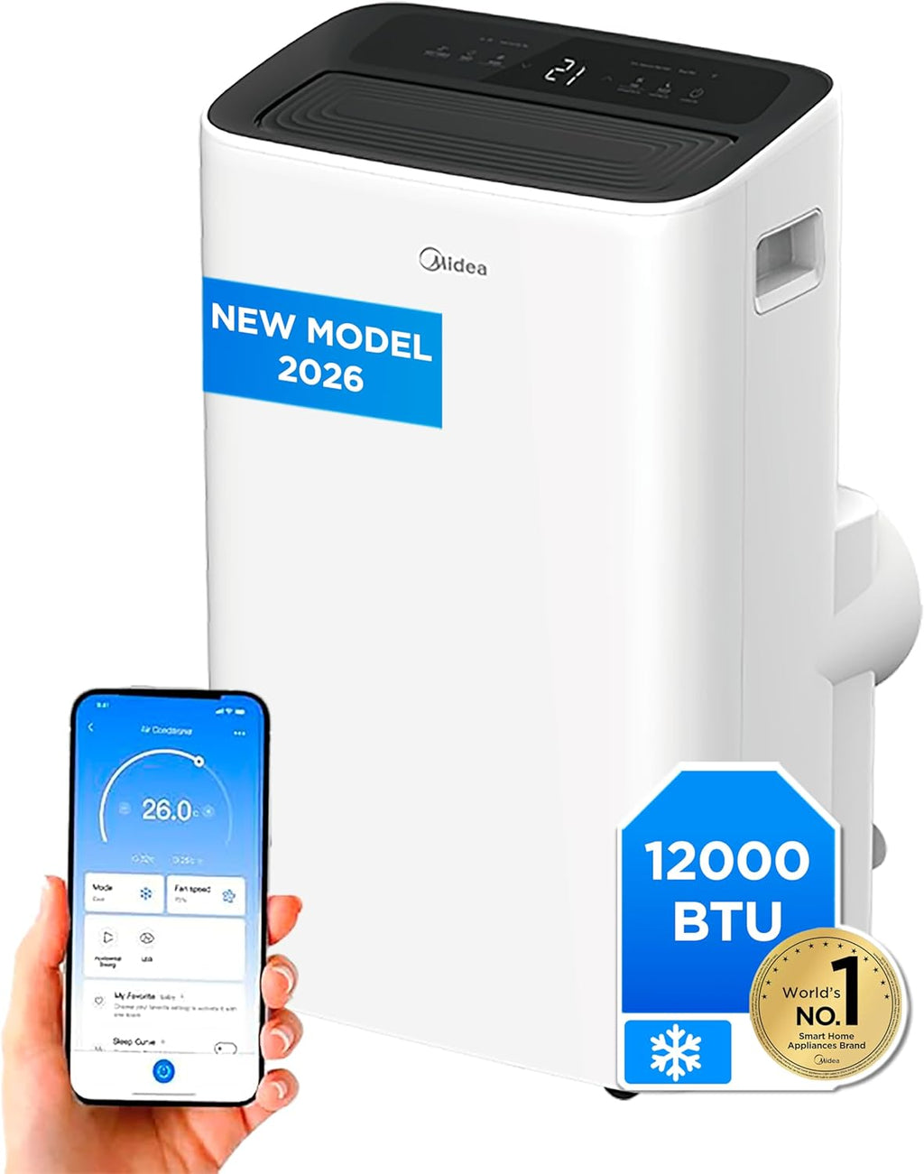 MIDEA Climatiseur Mobile Silencieux 12000 BTU avec Évacuation | 4 en 1: Climatisation, Ventilation, Déshumidification, Sleep | Clim Portable avec Contrôle App & Télécommande | Kit de Fenêtre Inclus