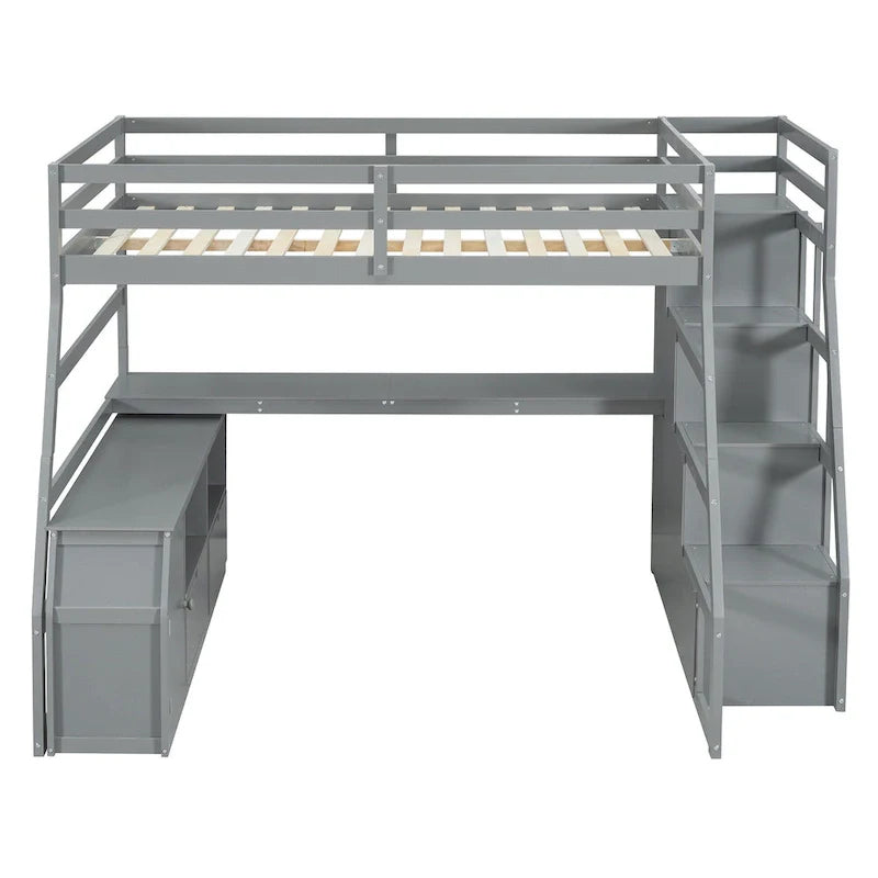 Full Pine Loft Bed with Desk and Storage