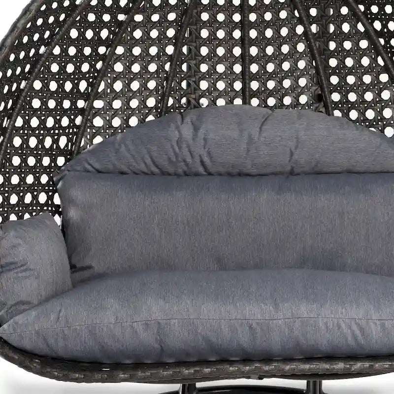 Egg-Shaped Hanging Swing Chair with Metal Stand, Wicker Frame & Cushion �C Beige / Charcoal Blue / White / Blue / Antique White / Brown / Canvas, Seats 2