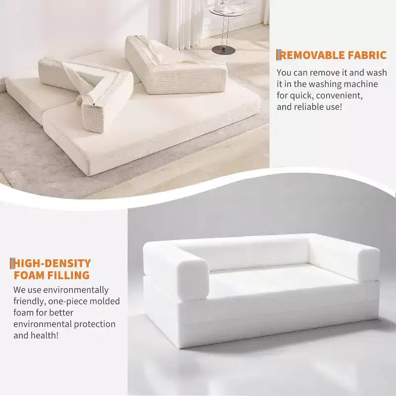 5-in-1 Convertible Sofa Bed, 78.8 Modular Corduroy Sleeper with Sturdy Frame, Multi-Functional Futon for Small Space, Living Room & Guest Room