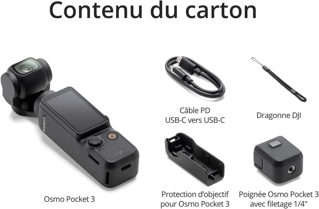 DJI Osmo Pocket 3, digital camera vlog CMOS 1'' et Vidéo 4K/120 ips, Stabilisation à 3 axes, MAP rapide,Suivi Facial/Objets,Écran tactile rotatif 2",petite Cam. Vidéo pour Photographie,YouTube