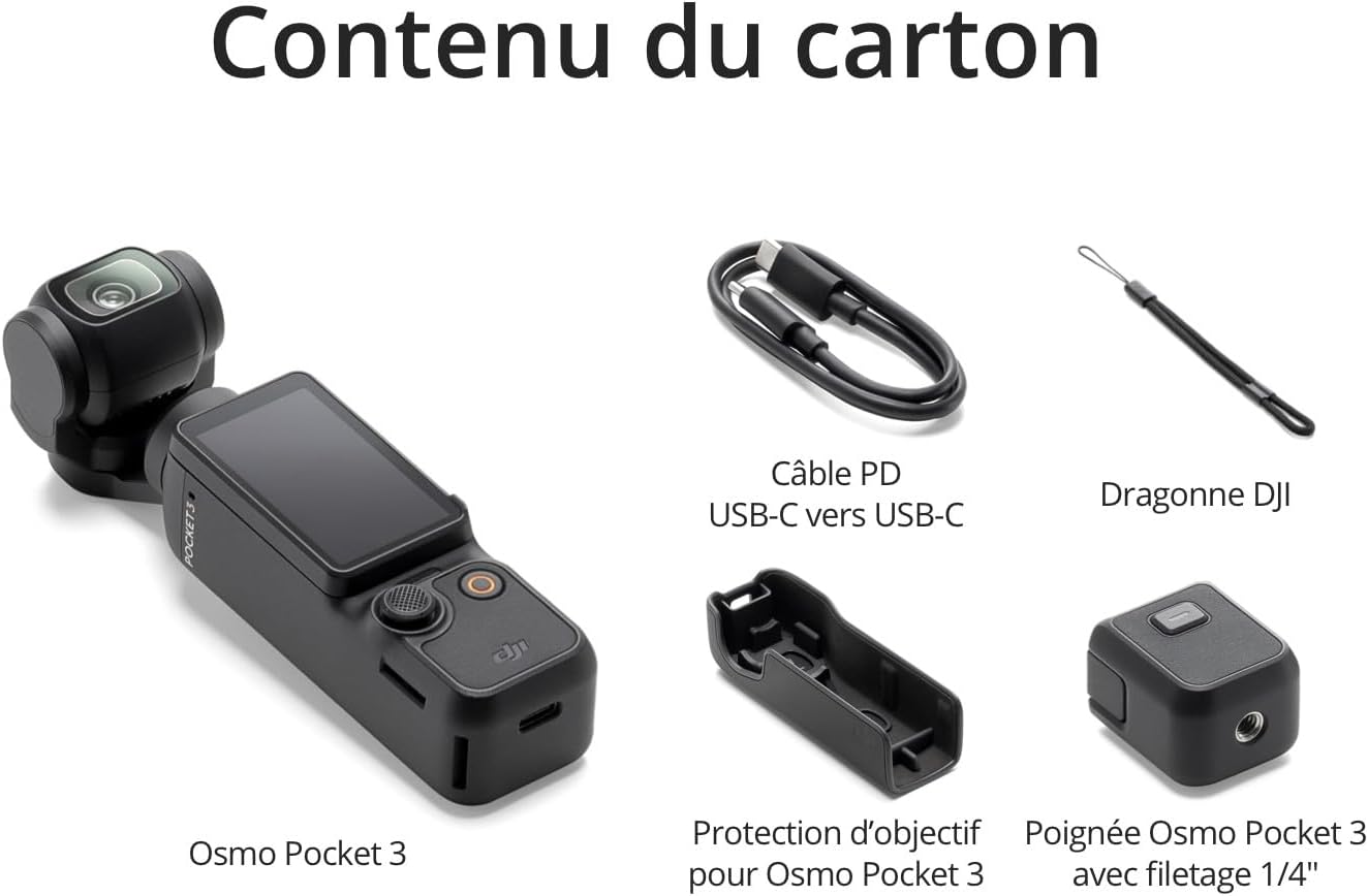 DJI Osmo Pocket 3, digital camera vlog CMOS 1'' et Vidéo 4K/120 ips, Stabilisation à 3 axes, MAP rapide,Suivi Facial/Objets,Écran tactile rotatif 2",petite Cam. Vidéo pour Photographie,YouTube