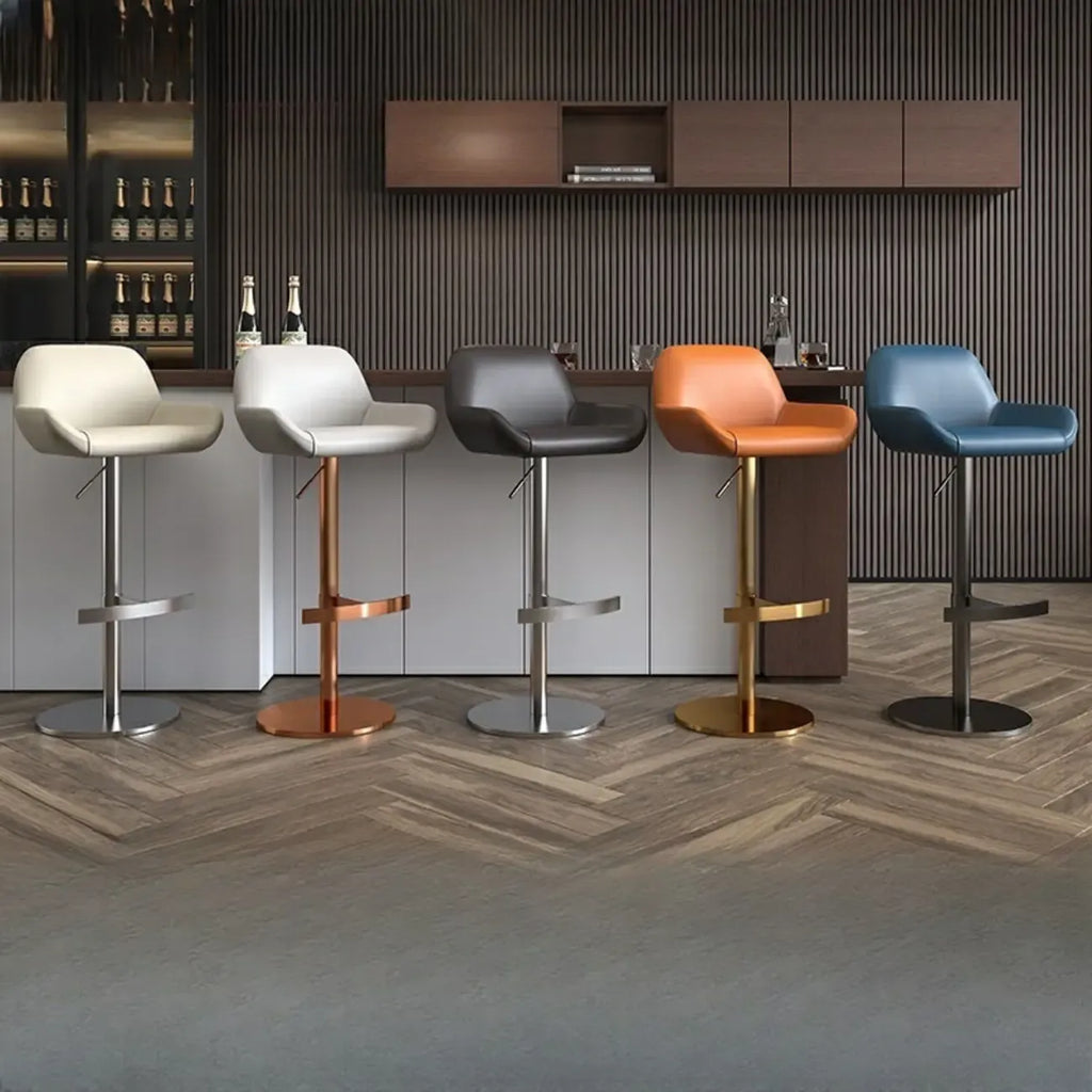 Minimalist Leather Swivel Bar Stools with Low Back for Kitchen